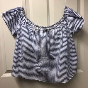 Cropped Oxford Stripe Off the Shoulder Top